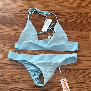 Frankie's Bikinis Sky Blue Ribbed Set